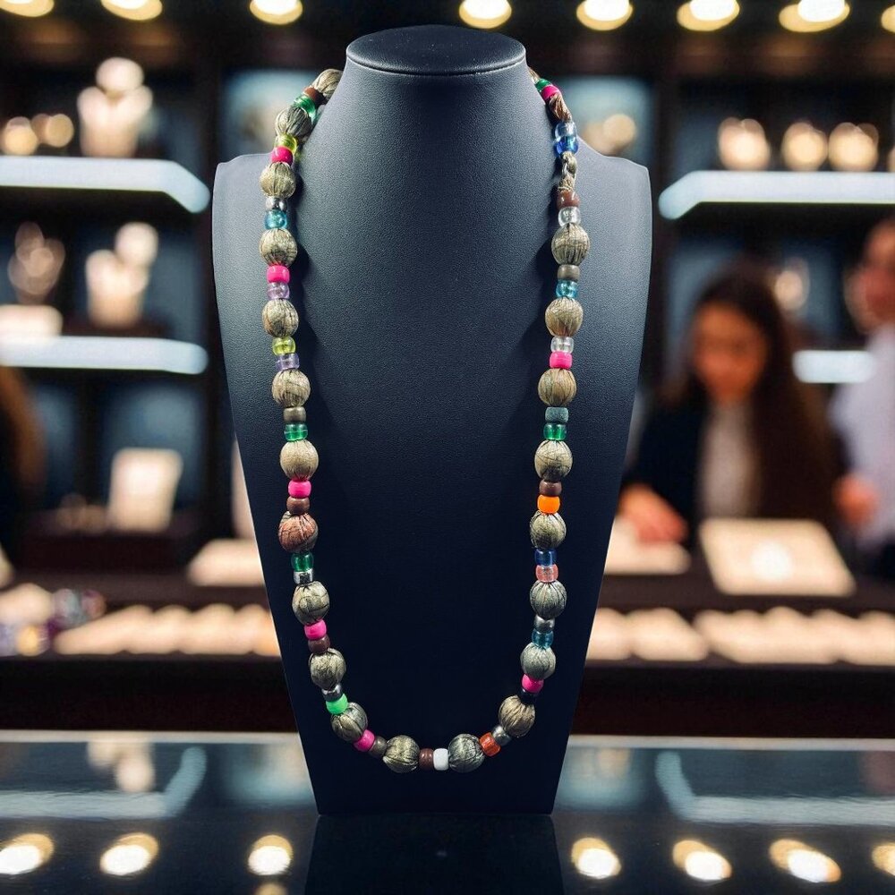 Chunky Tribal Beaded Necklace Heavy Boho‎ Colorful Artisan Bold Statement Piece